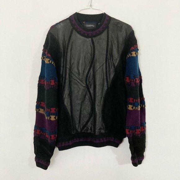 Vtg Saxony Leather Sweater Mens Large 